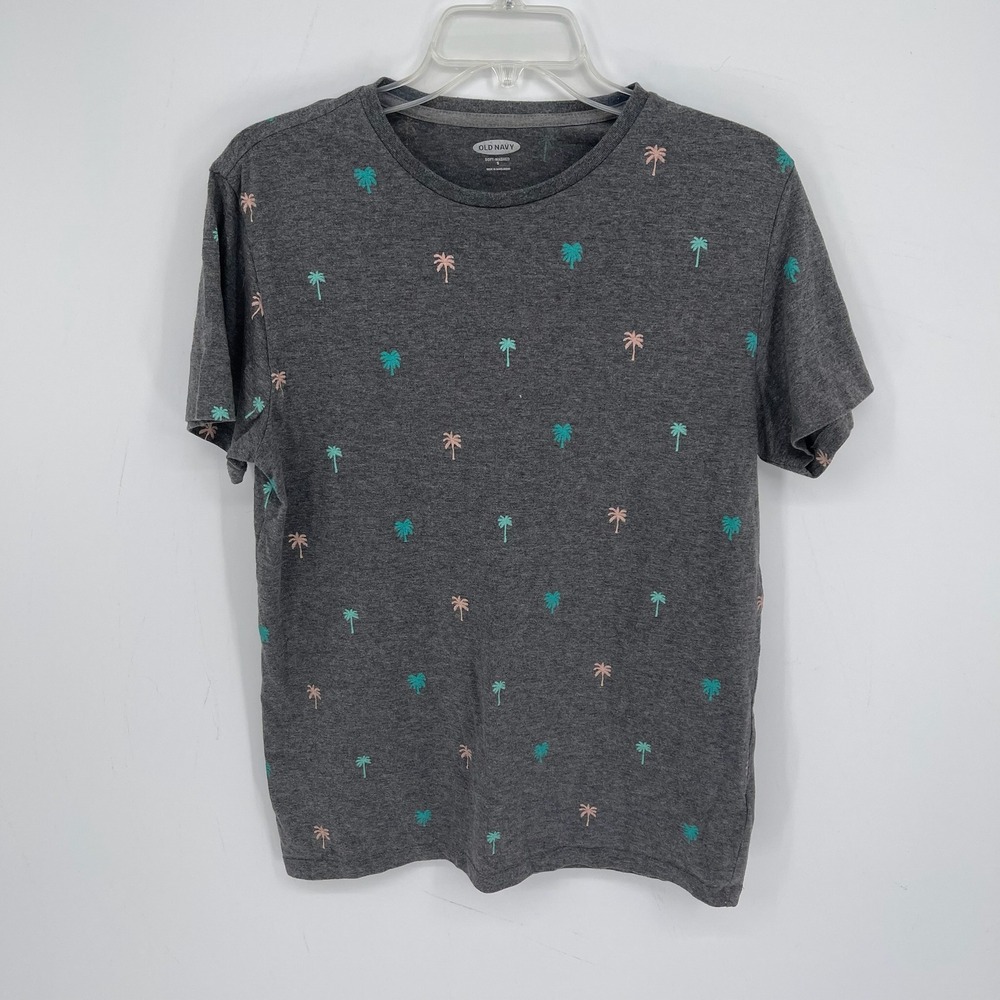 Old Navy Women's Gray Palm Tree Print Soft Washed Short Sleeve T-Shirt Size S